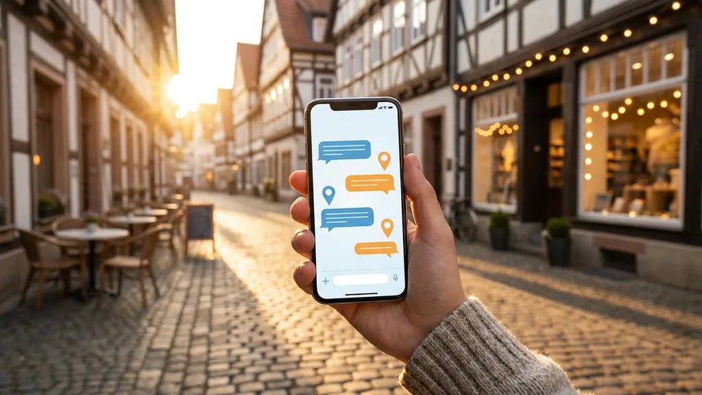 Eine Person tippt eine Frage in einen KI-Chat und bekommt regionale Empfehlungen angezeigt