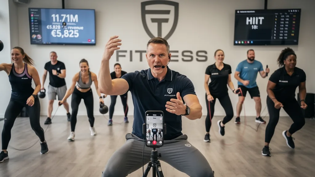 Motivierte Teilnehmer in einem dynamischen Fitnesskurs mit energiegeladener Atmosphäre