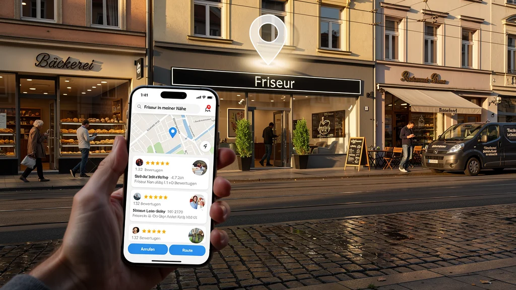 Eine Lupe, die auf einer Landkarte die Bedeutung von Local SEO für regionale Unternehmen hervorhebt