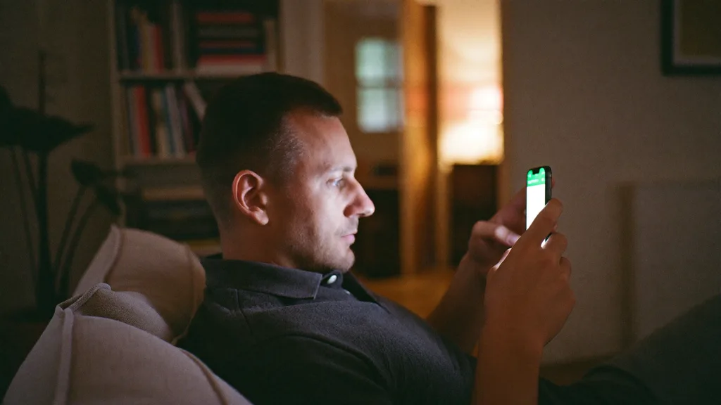 Eine Person liest abends auf dem Smartphone eine Forendiskussion mit Empfehlungen